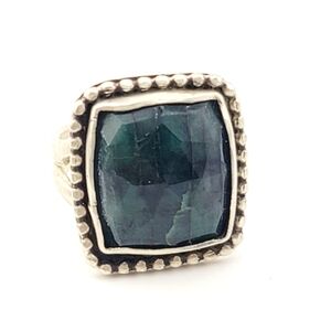 EMERALD SQUARE RING HANDMADE IN STERLING SILVER METAL SIZE 7.5